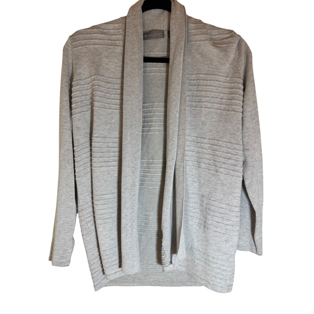 Evolution‎ by Cyrus Ribbed Open Front Cardigan Sweater Gray –Size M